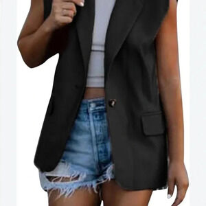NWNT black Sleeveless Vest with Lapels and Relaxed Fit size small
